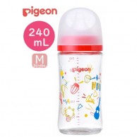 Pigeon 耐熱玻璃奶瓶 (母乳實感矽膠M孔奶咀)240ml (3m+) - 音樂